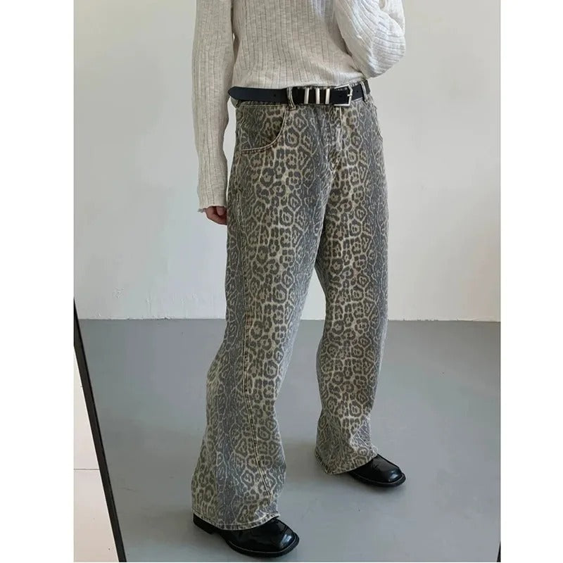 Leopard-bukser med høj talje til kvinder
