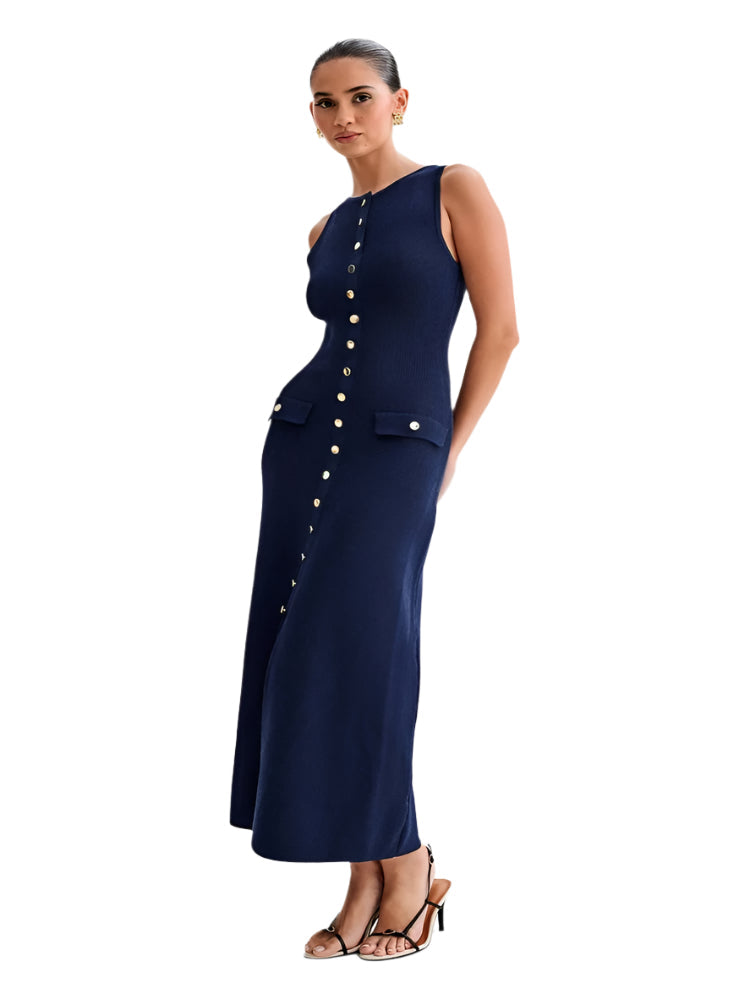 Strikket bodycon-kjole med knapper til kvinder