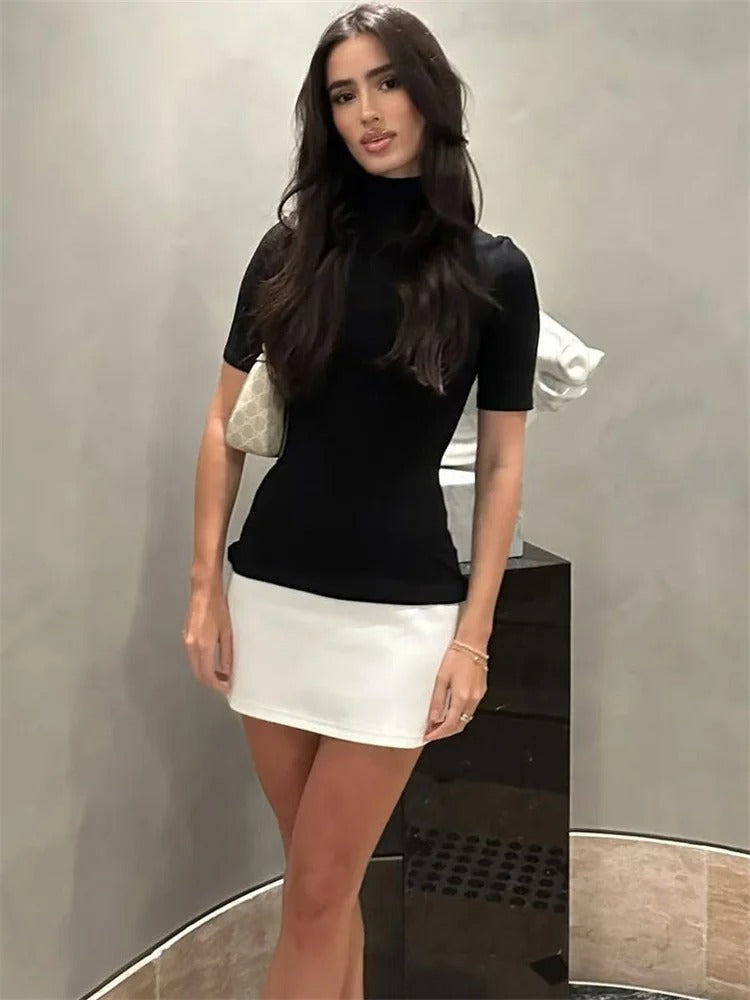Kvinders Kontrast Patchwork Bodycon Minikjole