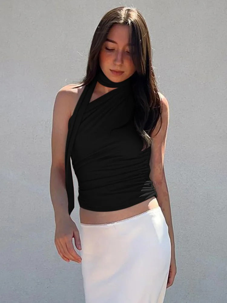 Kvinders Rygløs Off-Soulder Halter Crop Top