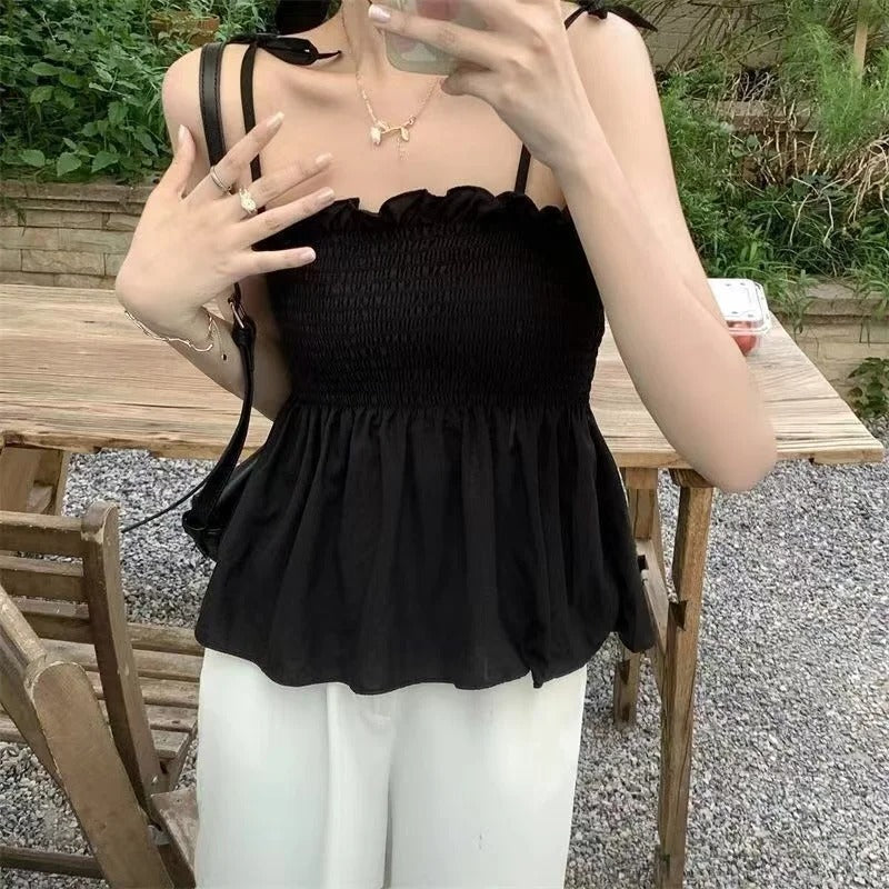 Kvinders sløjfegrime Rygløs plisseret Crop Top