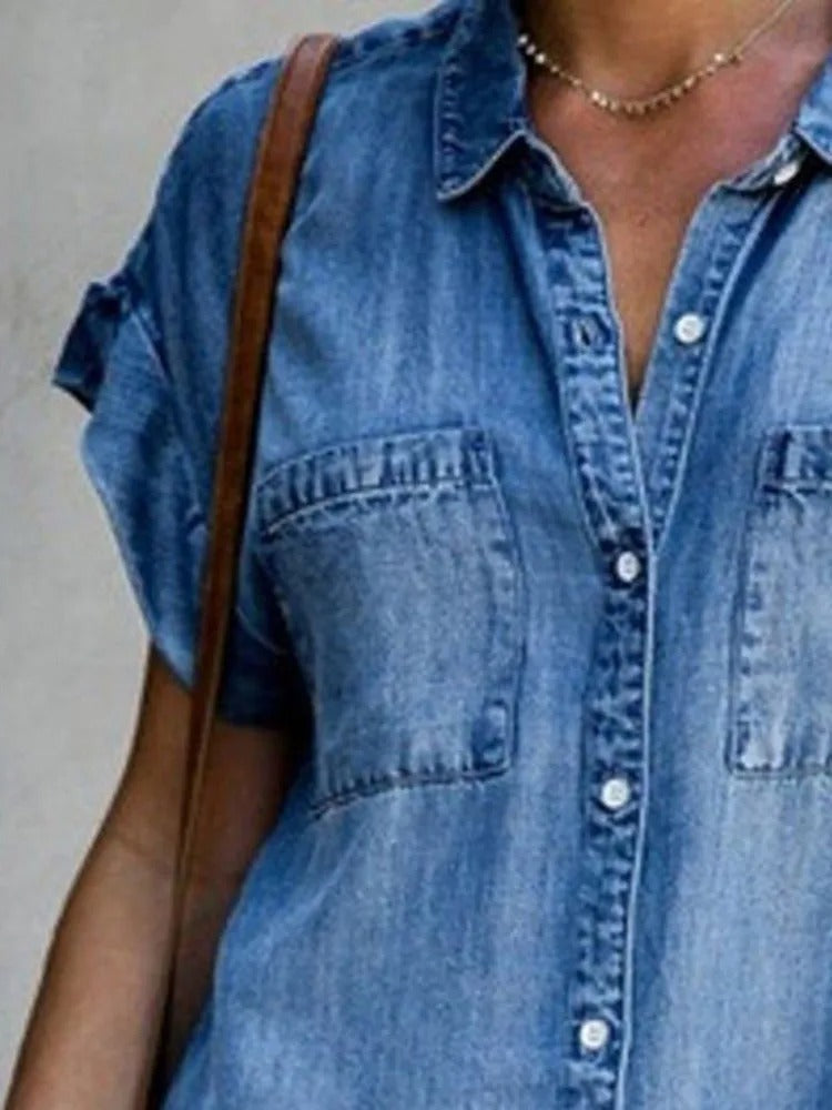 Kvinders Casual Loose Fit denimskjortekjole