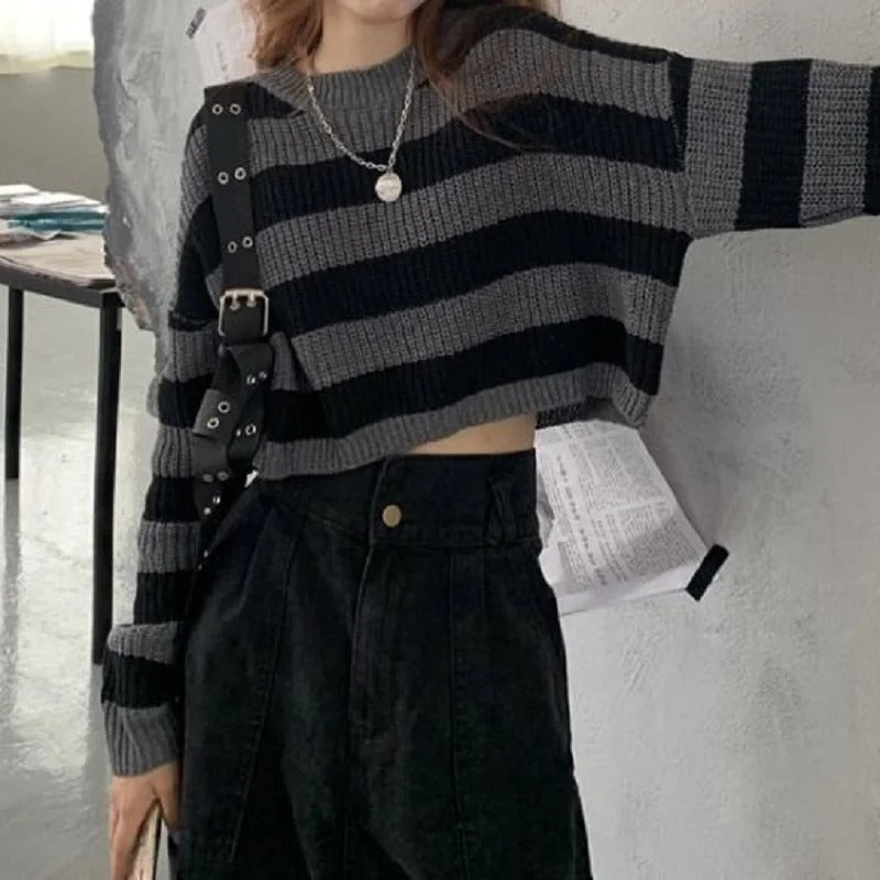 Vintage Oversized Cropped Sweater til kvinder