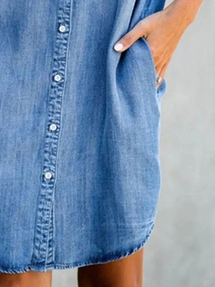 Kvinders Casual Loose Fit denimskjortekjole