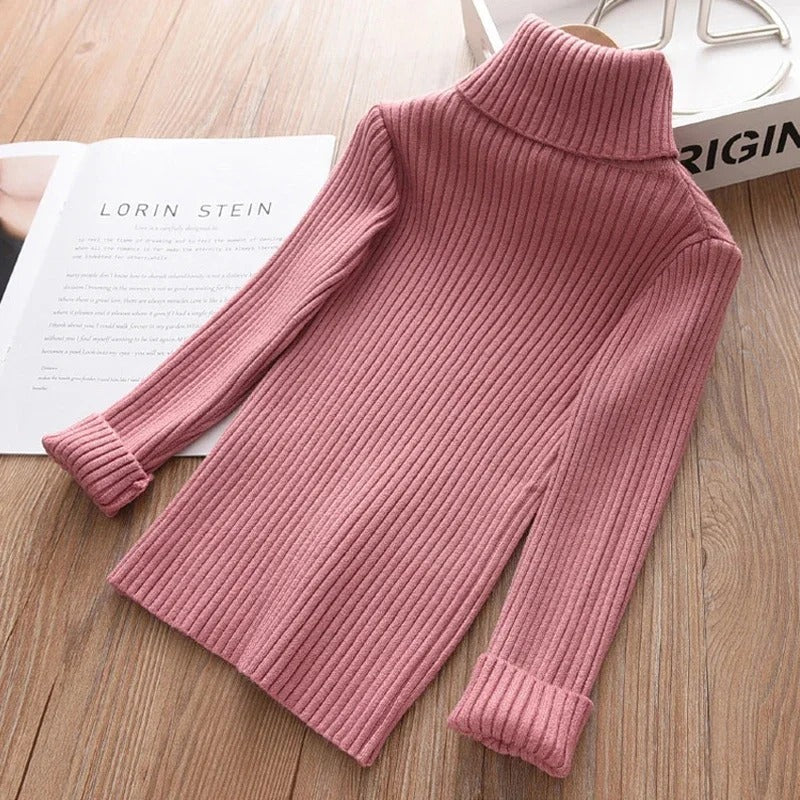 Strikket sweater med rullekrave til børn