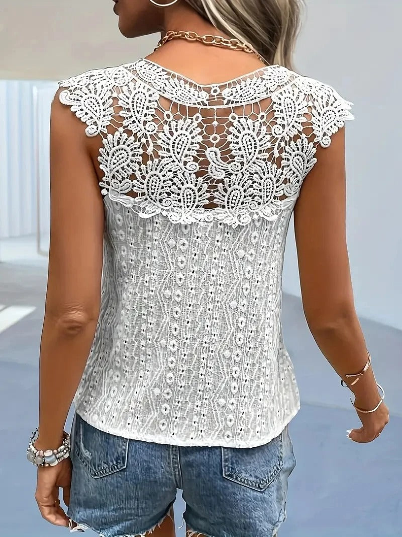 Kvinders V-hals blonde patchwork ærmeløs top