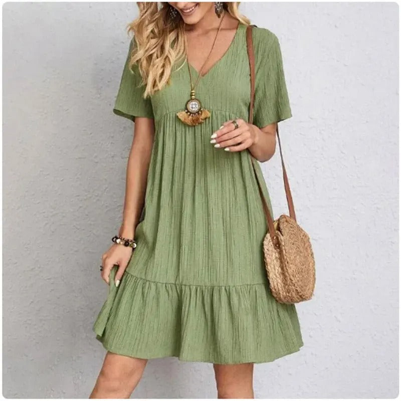 Dame V-hals Peplum Fit Flare Kjole