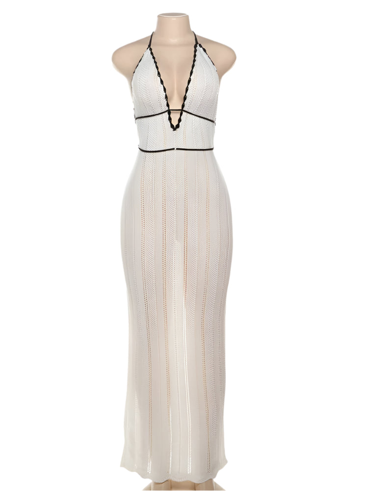 Kvinders Colour Block Lace-Up Rygløs Halter Dress