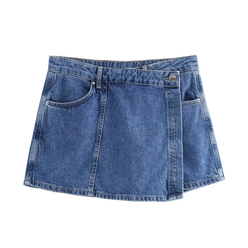 Denimnederdel og kortærmet skjorte til kvinder