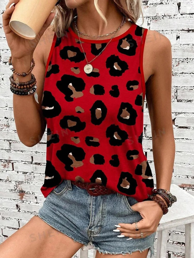Leopardprintet ærmeløs tanktop til kvinder