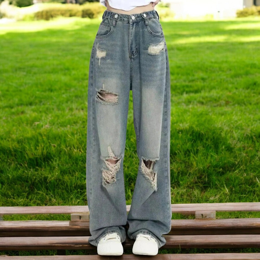 Ripped jeans med høj talje til kvinder