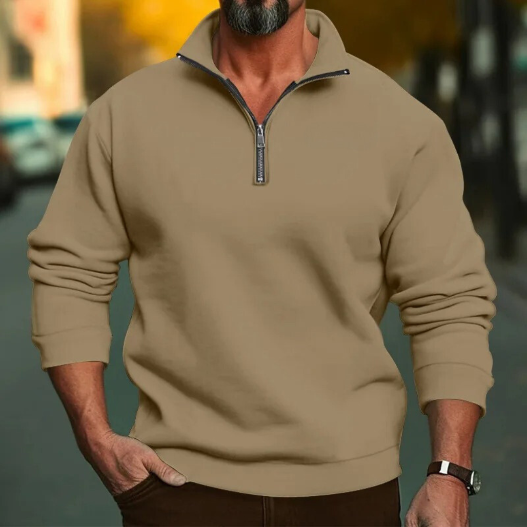 Sweatshirt med standkrave og halv lynlås til mænd