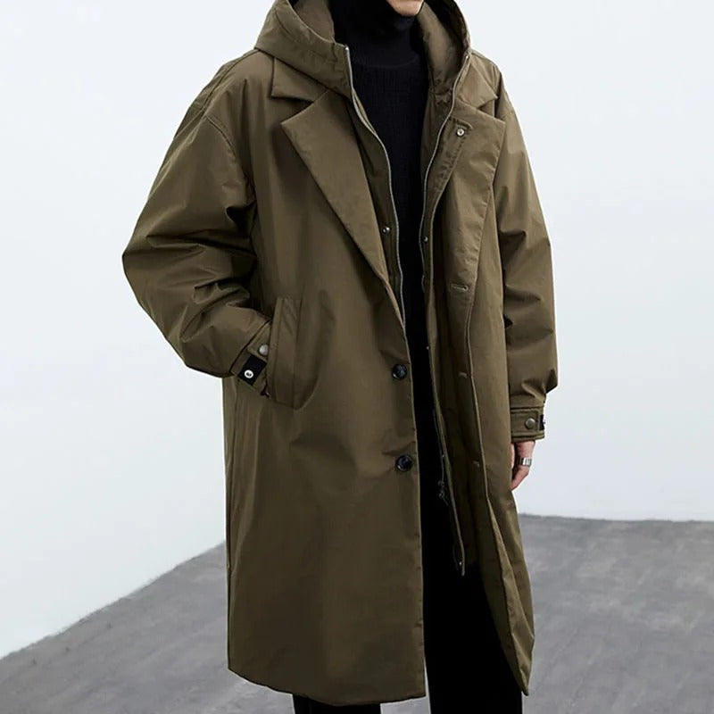 Damian Trench Coat Lang Herre Vandtæt – Vatteret For, Hætte & Vintervarme