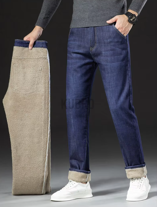 Lige bukser i lammefluff-denim til mænd