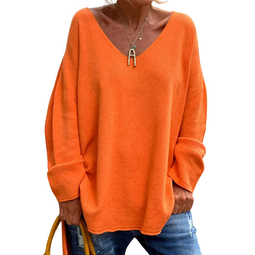 Strikket oversized sweater med V-hals