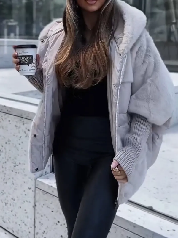 Camila Vinter Dunjakke til Kvinder – Varm Quiltet Frakke med Strikkede Manchetter & Elegant Krave