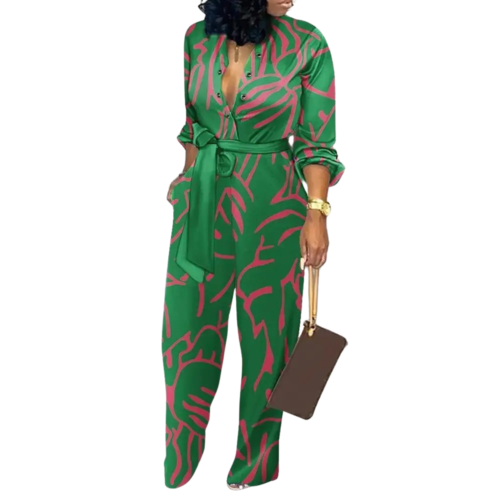 Modeprint V-hals med høj talje Jumpsuit