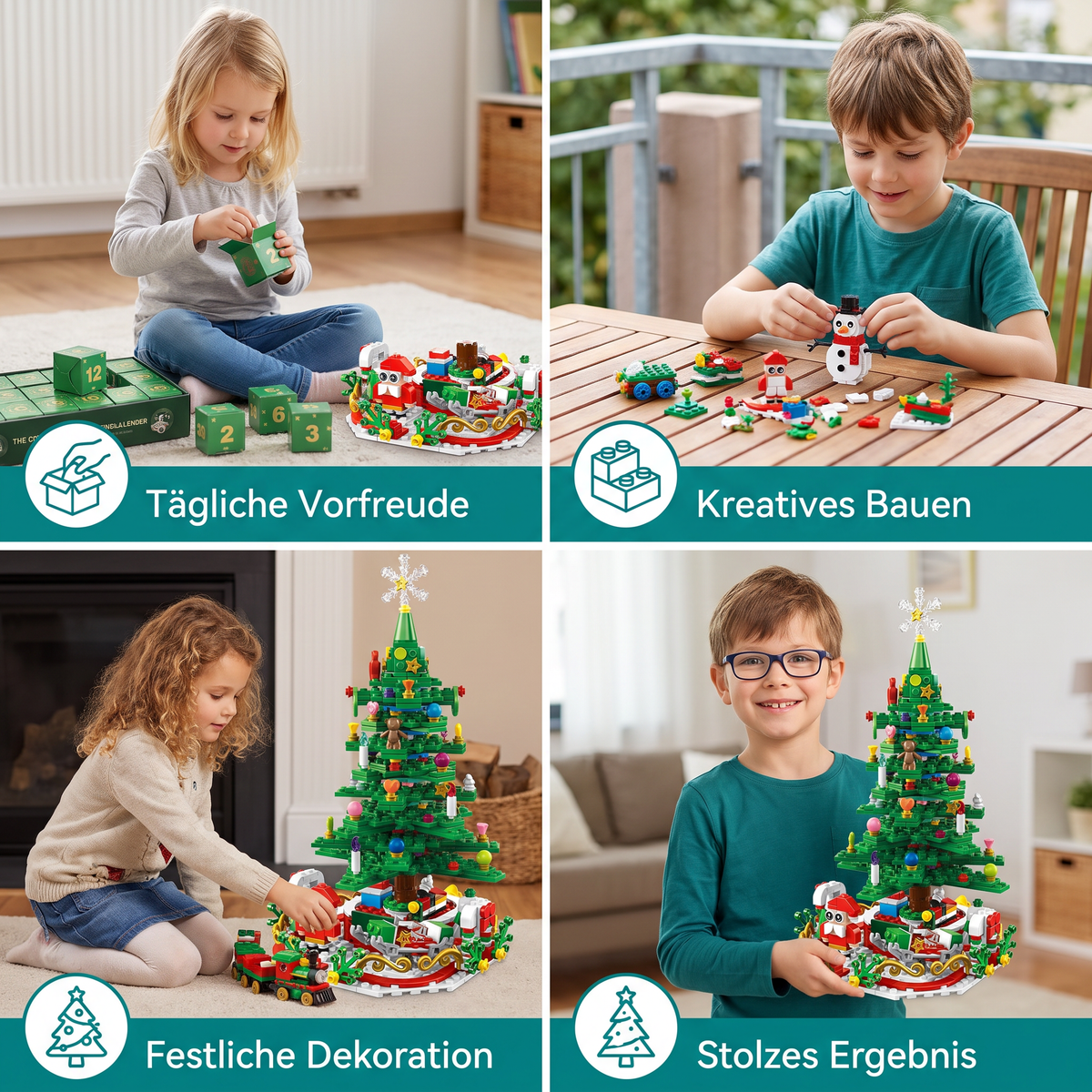 Julgran med byggbitar, adventskalender – 24 dagar fyllda med byggglädje