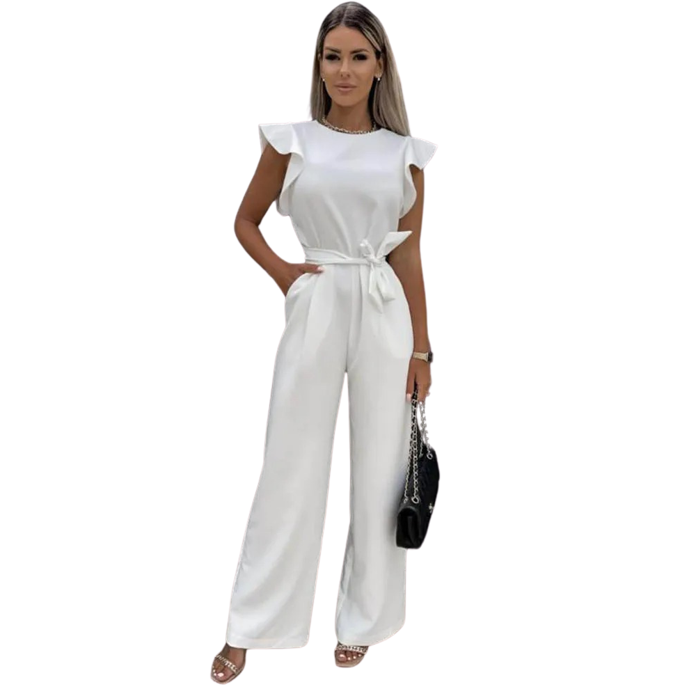 Flæseærmer binde-talje Jumpsuit med brede ben