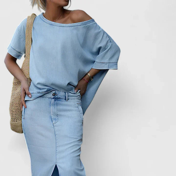 Denim Kvinders Top – Flatterende Silhuet