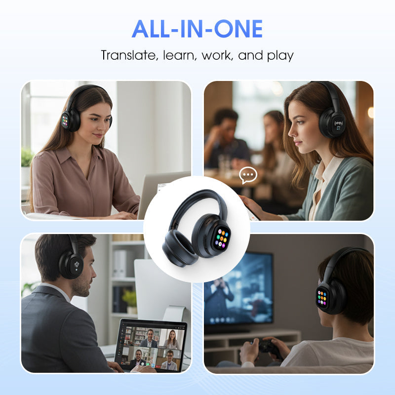 AIWave | AI Bluetooth Hovedtelefoner med LCD-Skærm, Stemmekontrol, Støjisolering til Musik og Opkald