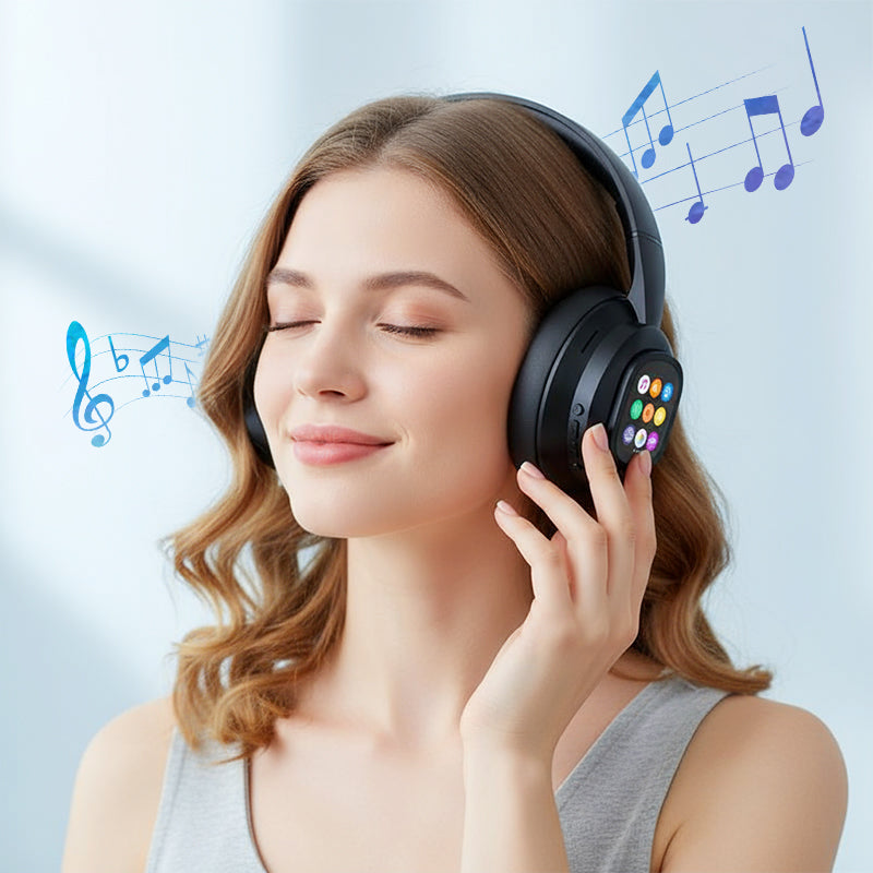 AIWave | AI Bluetooth Hovedtelefoner med LCD-Skærm, Stemmekontrol, Støjisolering til Musik og Opkald