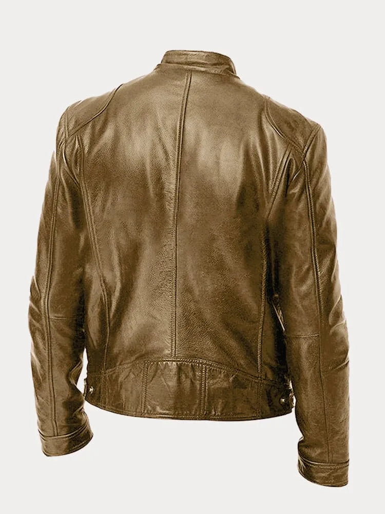 Dave Mænds Bikerjakke – Trendy PU Læder med Klassisk Snit & Blød Bomuldsfor