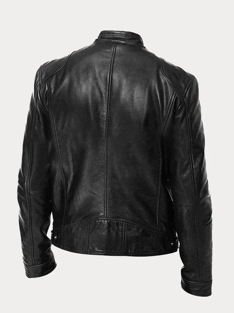 Dave Mænds Bikerjakke – Trendy PU Læder med Klassisk Snit & Blød Bomuldsfor