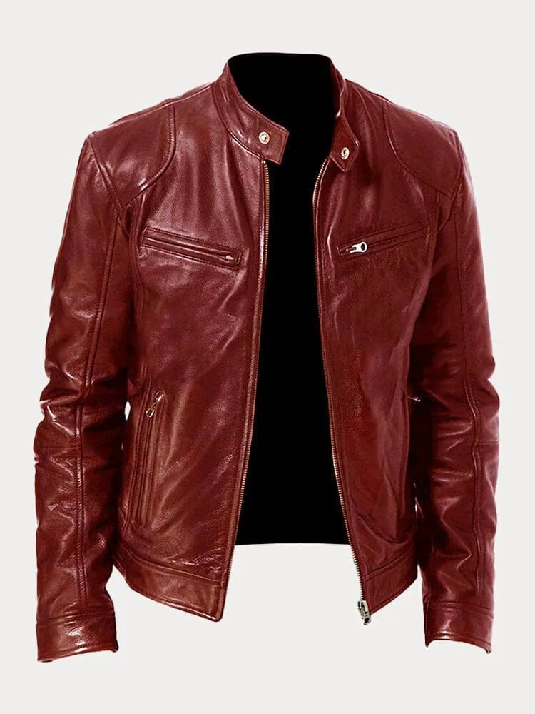 Dave Mænds Bikerjakke – Trendy PU Læder med Klassisk Snit & Blød Bomuldsfor