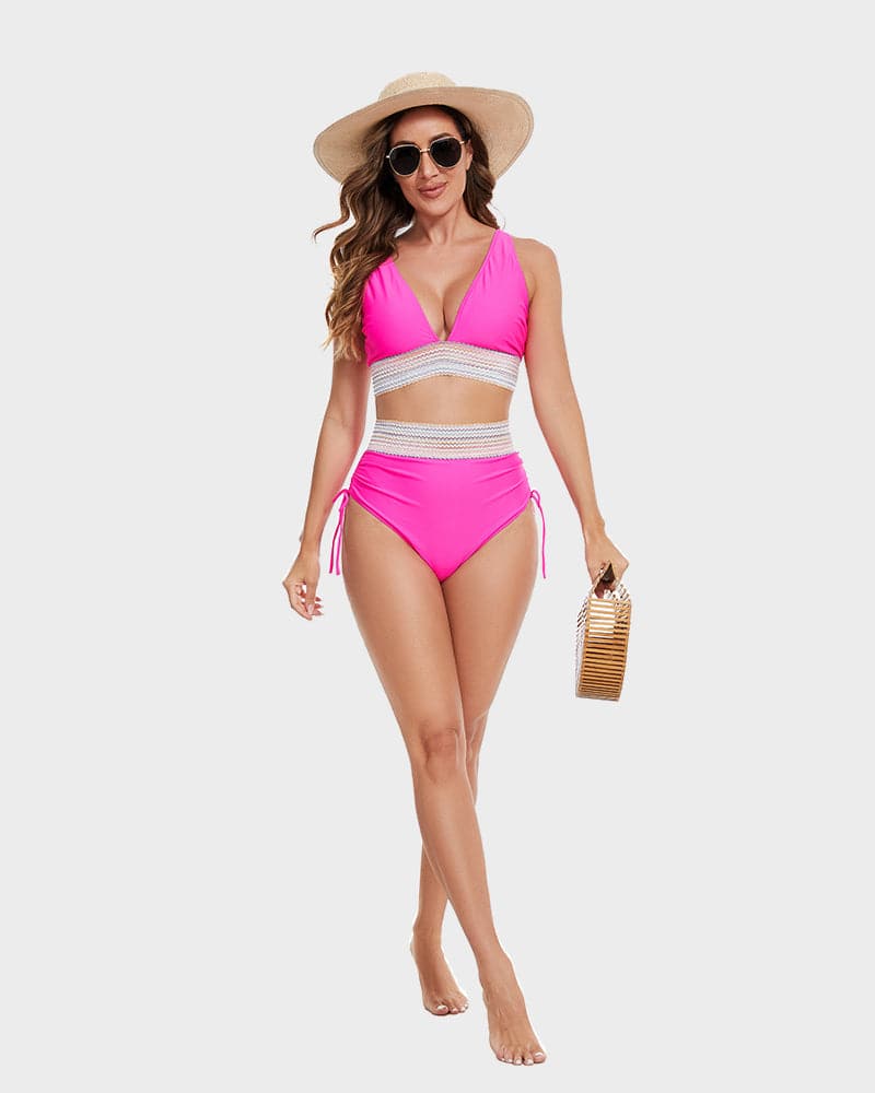 Bikini Sæt med Mavekontrol – Stilfulde Farveblok Damesvømmetøj | Perfekt Pasform & Komfort til Strand & Swimmingpool