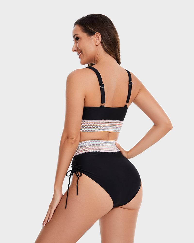 Bikini Sæt med Mavekontrol – Stilfulde Farveblok Damesvømmetøj | Perfekt Pasform & Komfort til Strand & Swimmingpool