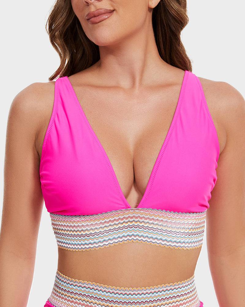 Bikini Sæt med Mavekontrol – Stilfulde Farveblok Damesvømmetøj | Perfekt Pasform & Komfort til Strand & Swimmingpool