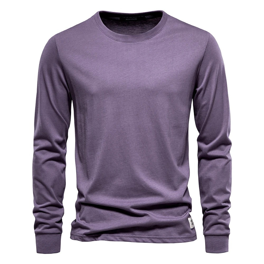 Ensfarvet langærmet T-shirt til mænd