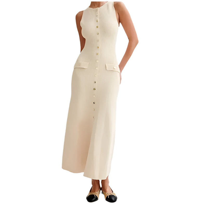 Strikket bodycon-kjole med knapper til kvinder