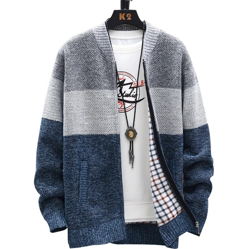 Fleece-cardigan med kontraststriber til mænd