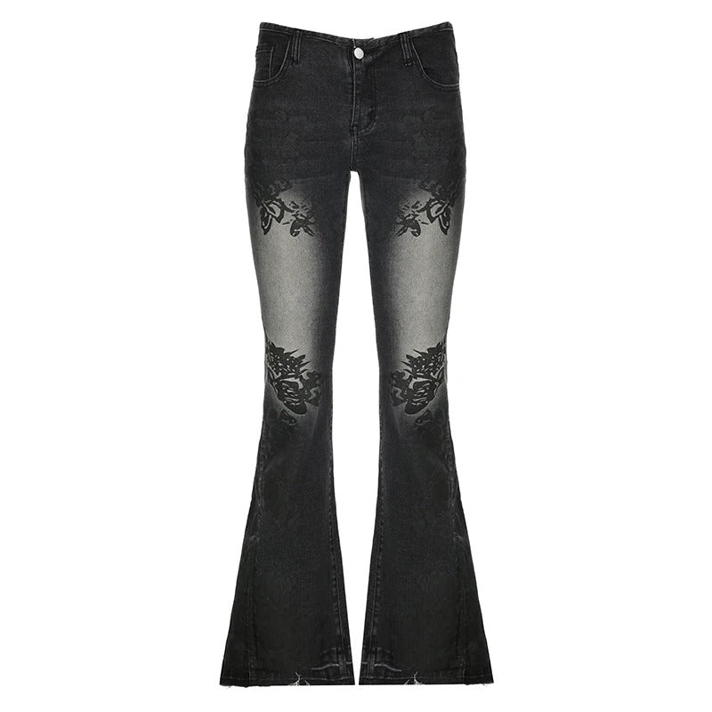 Blomsterprint lavtaljede denimbukser