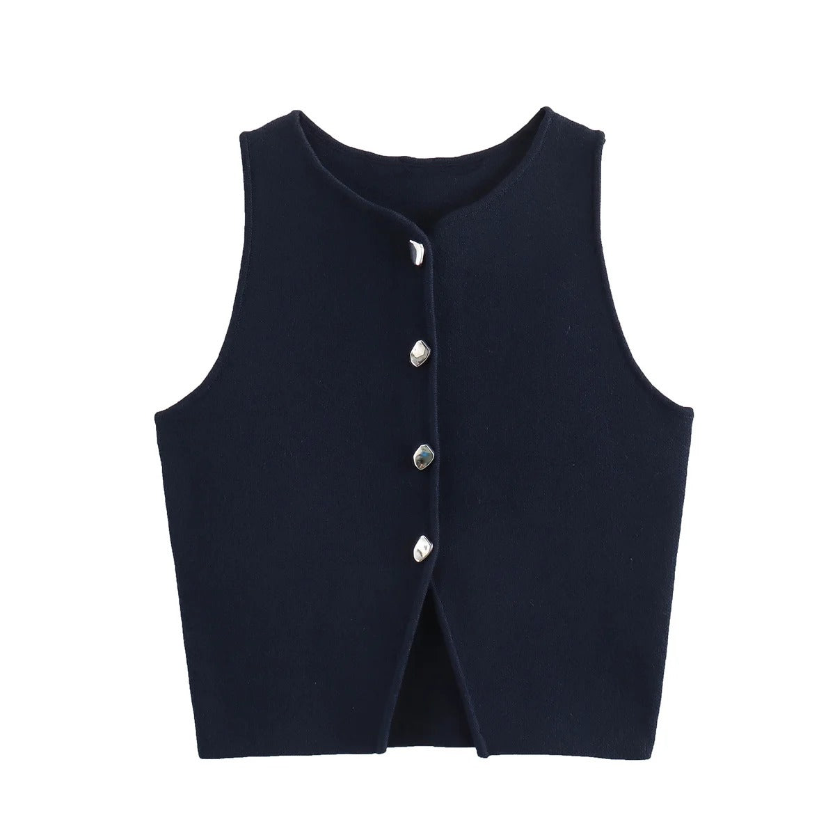 Strikket Crop Tank Top med knapper til kvinder