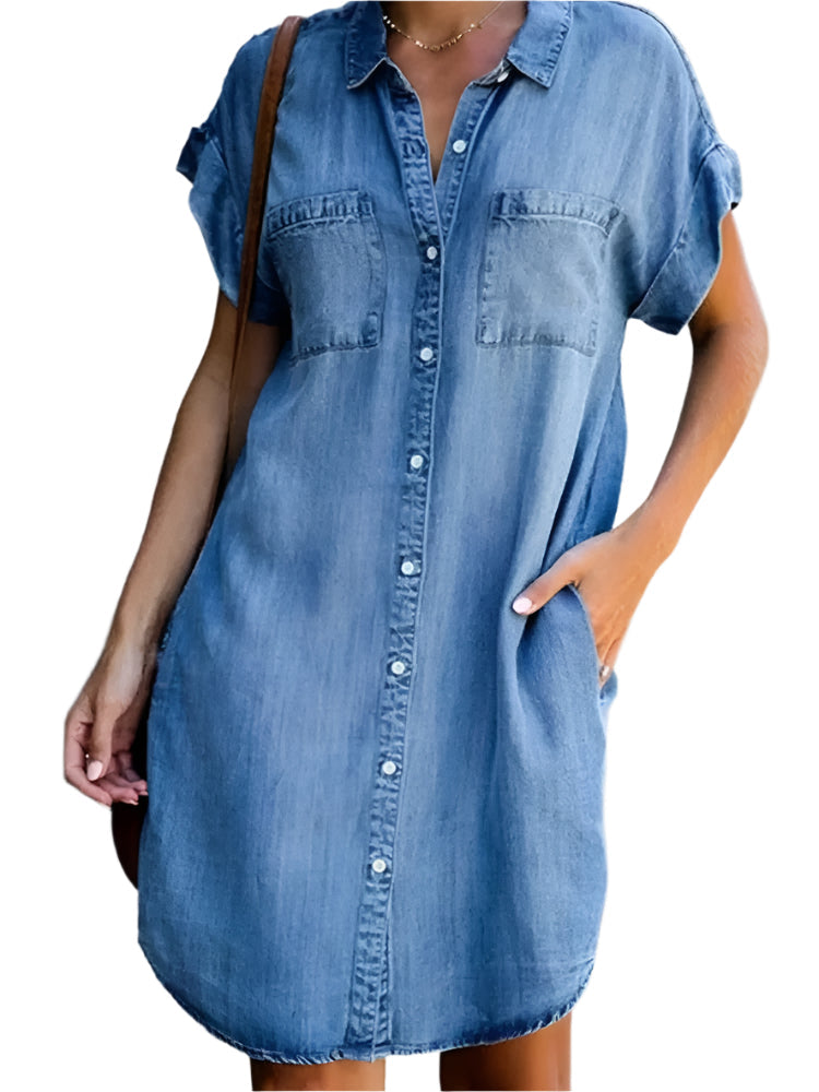 Kvinders Casual Loose Fit denimskjortekjole