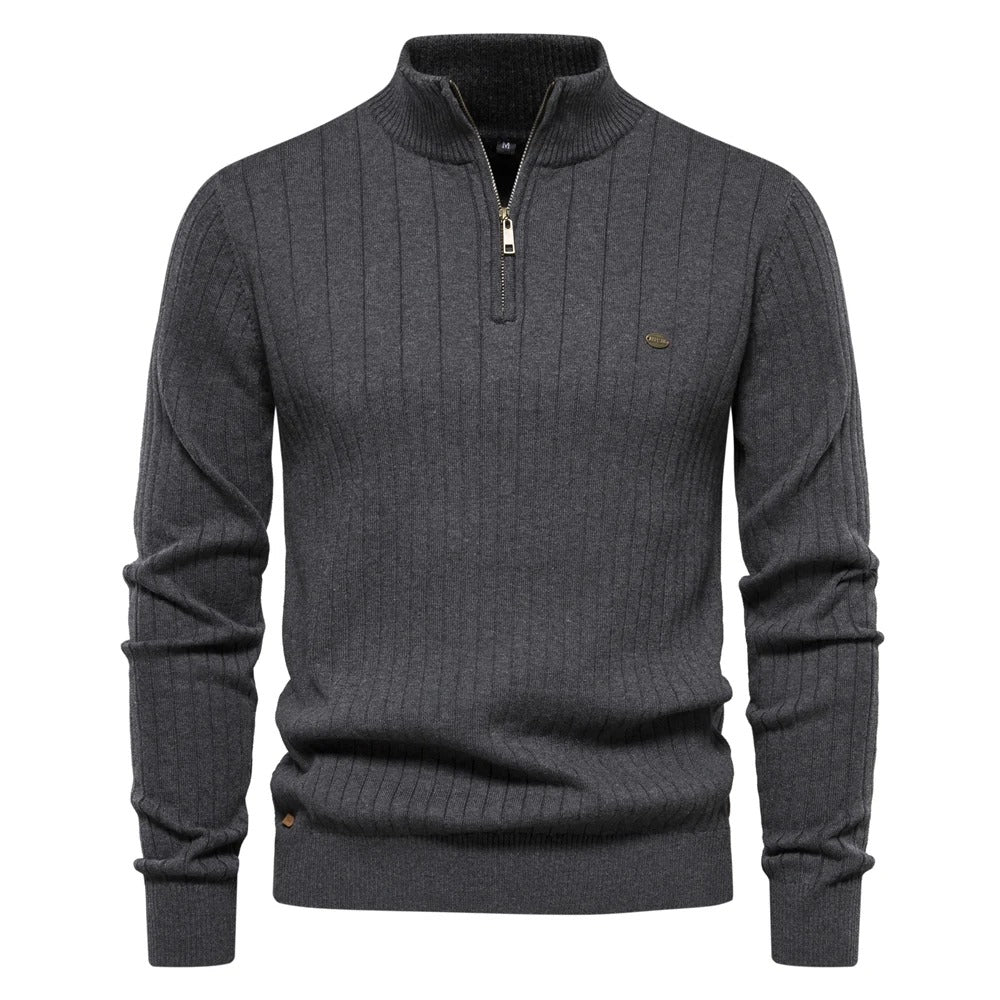 Strikket sweater med standkrave til mænd