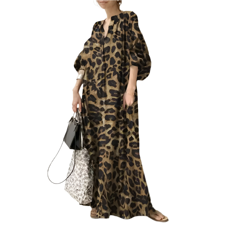 Maxikjole med leopardprint til kvinder
