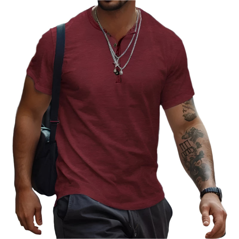 Herre T-shirt uden krave i ensfarvet
