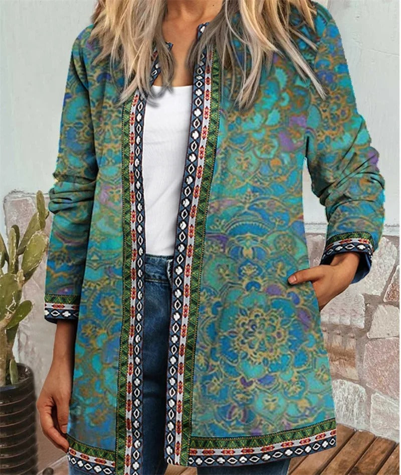 Cardigan med etnisk print til kvinder