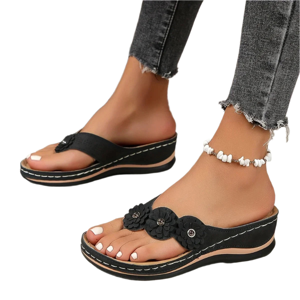 Blomstrede slip-on-strandtøfler til kvinder