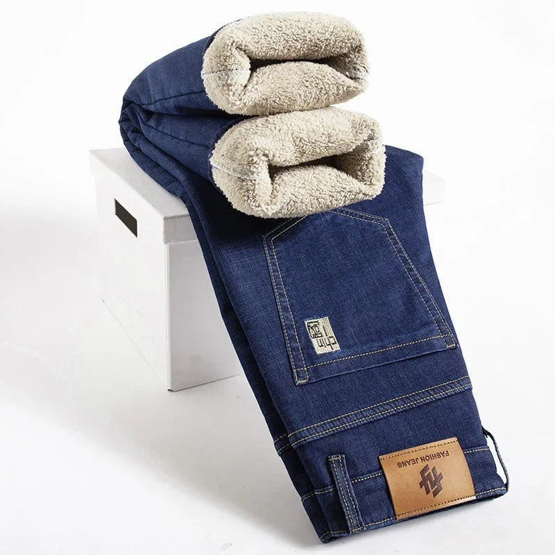 Lige bukser i lammefluff-denim til mænd