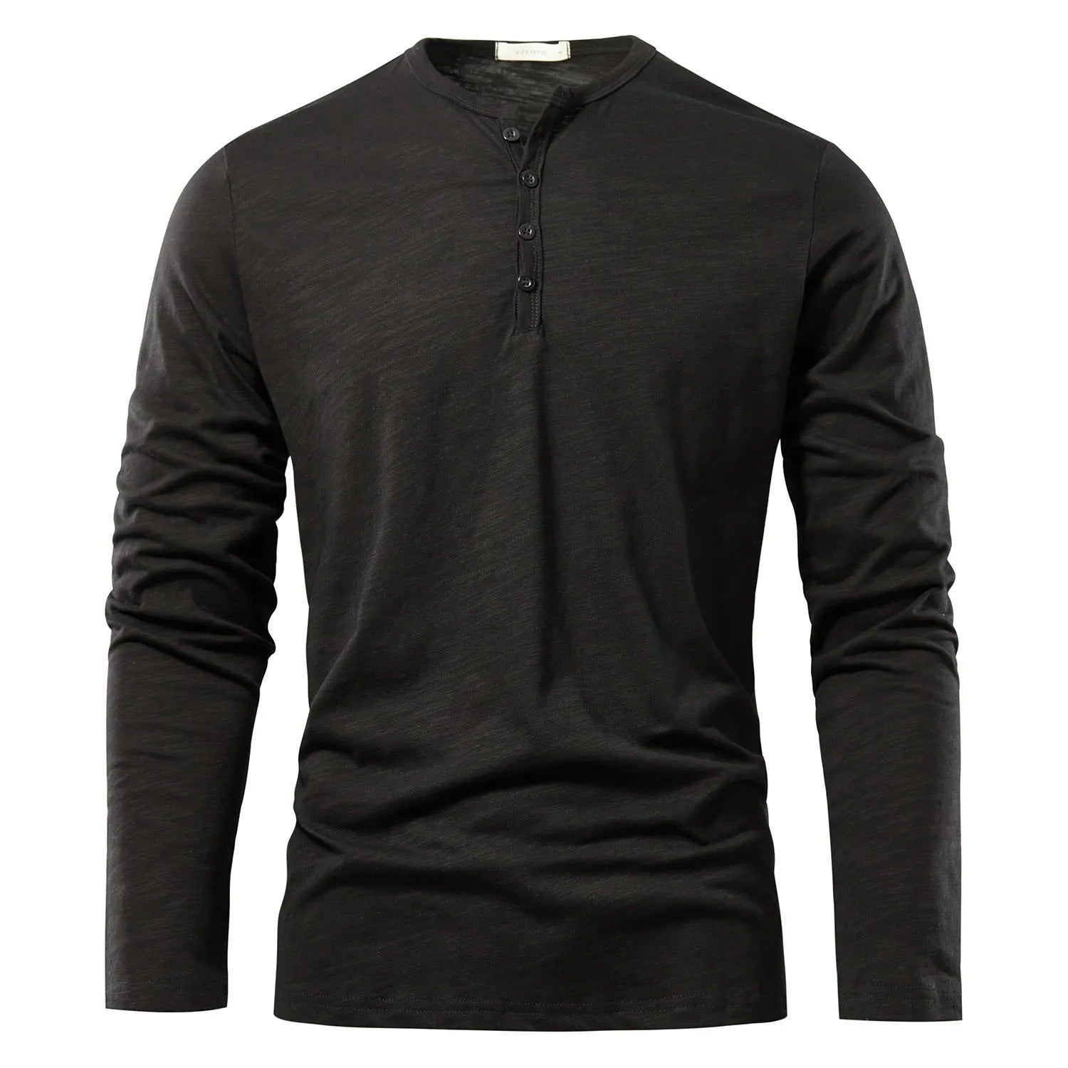 Langærmet T-shirt med Henley-hals til mænd