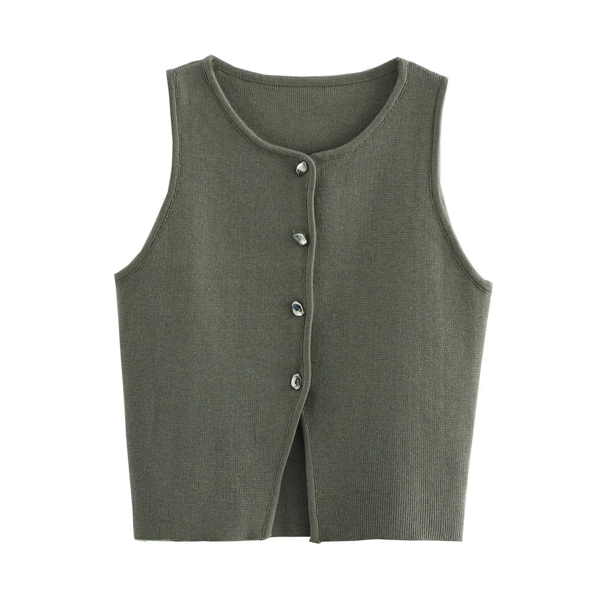 Strikket Crop Tank Top med knapper til kvinder
