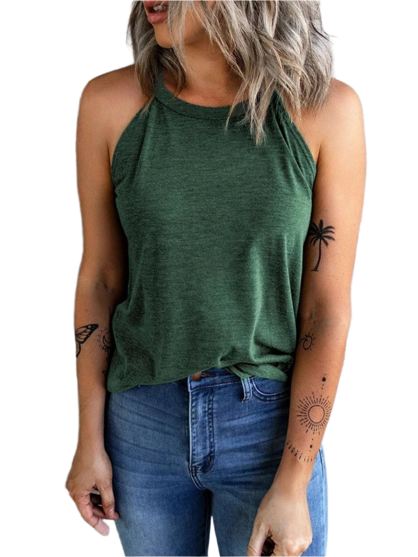 Ærmeløs halterneck-tanktop til kvinder
