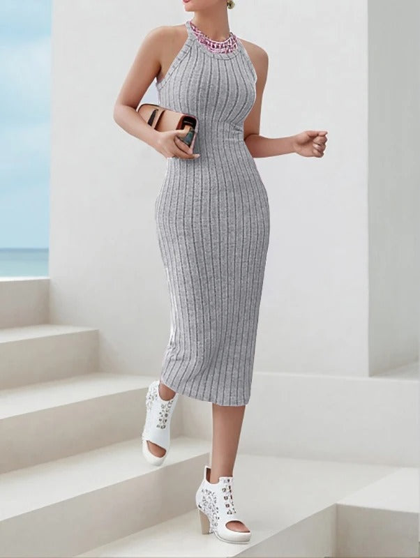 Halterneck bodycon midi-kjole til kvinder