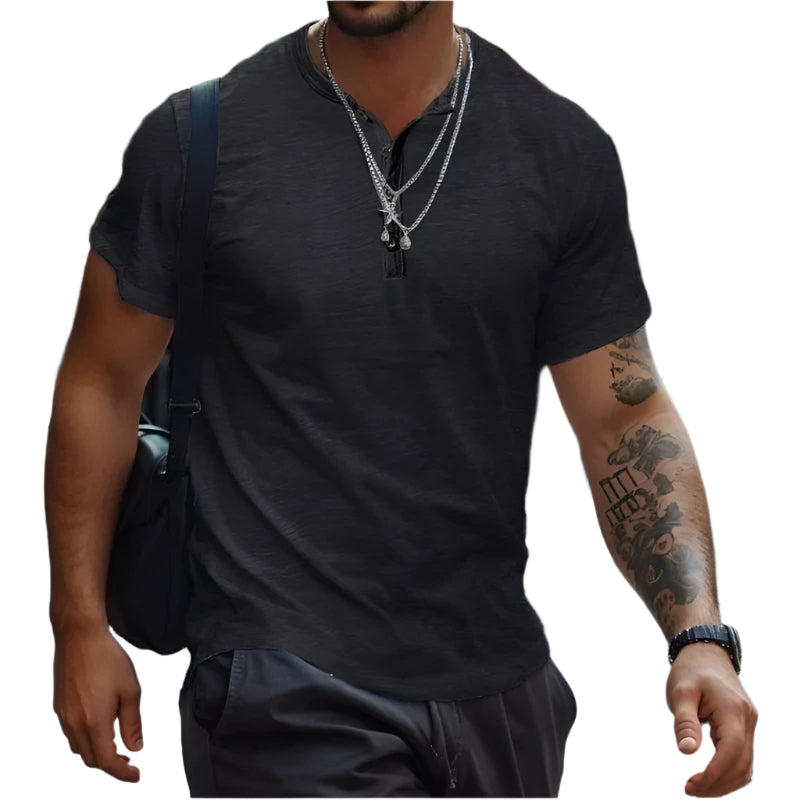 Herre T-shirt uden krave i ensfarvet