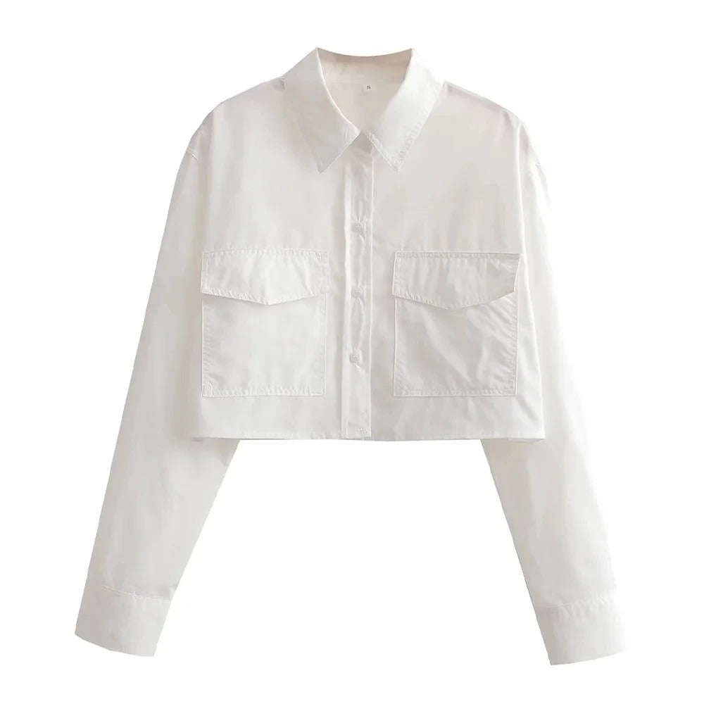 Loose Cropped Poplin skjorte til kvinder